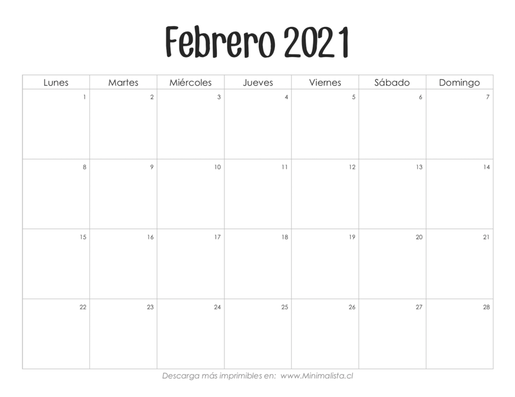 Calendario Imprimible Febrero 2021