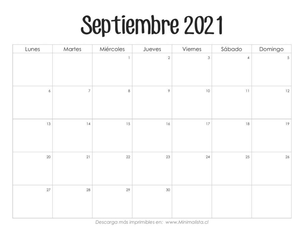 Calendario Imprimible Gratis Septiembre 2021